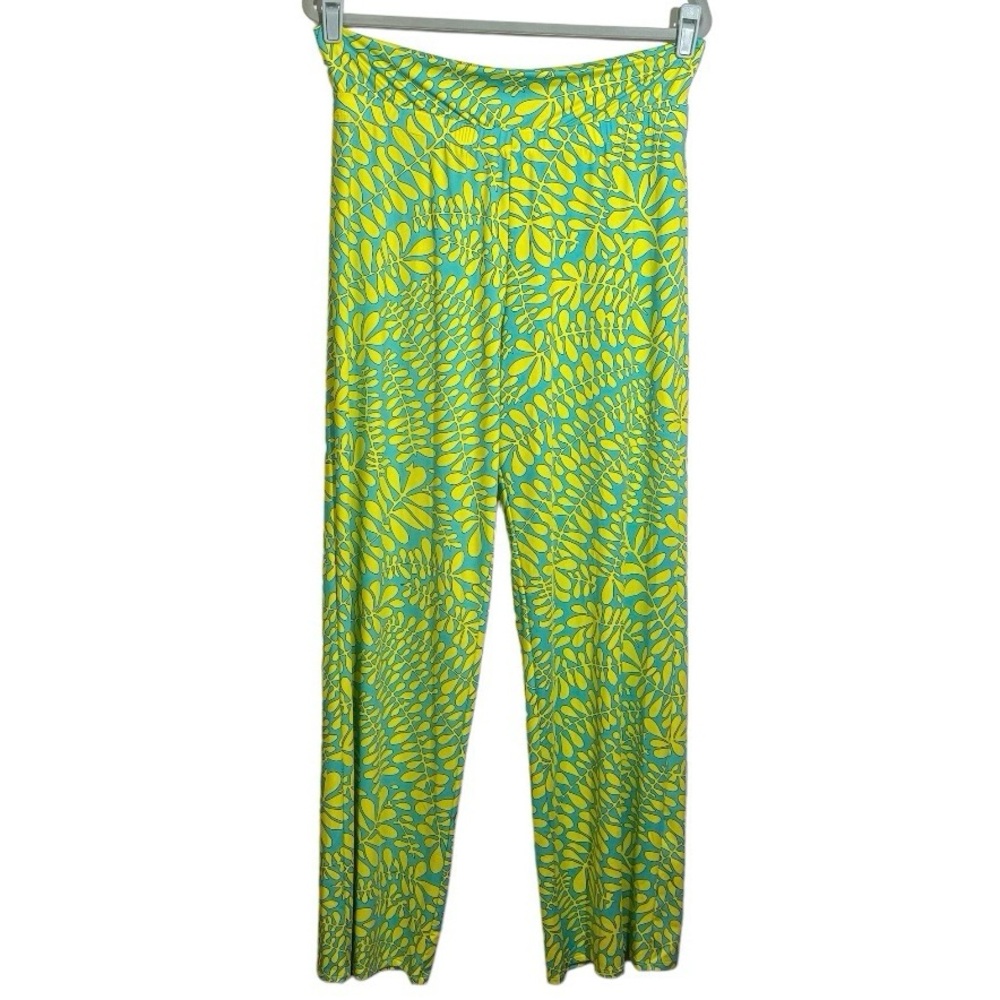 Trina Turk Pants Trellis Print Swim Cover Up Pants Green and Blue Size Large